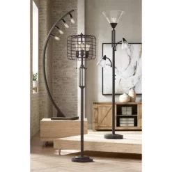 Franklin Iron Works Warwick Industrial Torchiere Floor Lamp With Side Lights 71 1/2" Tall Tiger Bronze LED Clear Seedy Glass For Living Room Reading -Safavieh Store GUEST 023745ec 43a4 41a8 8b0c dd8b58eadc03