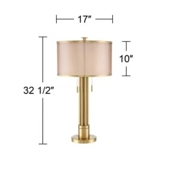 Possini Euro Design Granview Modern Table Lamp 32 1/2" Tall Brass Column Taupe Organza Outer Off White Linen Inner Drum Shade For Bedroom Living Room -Safavieh Store GUEST 04c72a7f 13a7 48df a539 a4e1a28cd6d9