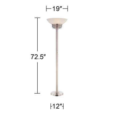 Possini Euro Design Light Blaster Art Deco Torchiere Floor Lamp 72 1/2" Tall Brushed Nickel LED Frosted Glass Bowl Shade For Living Room Bedroom House 7 Possini Euro Design Light Blaster Art Deco Torchiere Floor Lamp 72 1/2" Tall Brushed Nickel LED Frosted Glass Bowl Shade For Living Room Bedroom House - Image 5