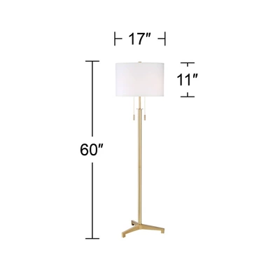 Possini Euro Design Encino Modern Tripod Floor Lamp Standing 60" Tall Brass Gold Metal Off White Fabric Drum Shade For Living Room Bedroom Office Home 6 Possini Euro Design Encino Modern Tripod Floor Lamp Standing 60" Tall Brass Gold Metal Off White Fabric Drum Shade For Living Room Bedroom Office Home - Image 4