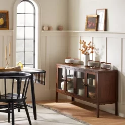 Wood & Glass 4-Door Sideboard Buffet Cabinet - Brown - Hearth & Hand⢠With Magnolia