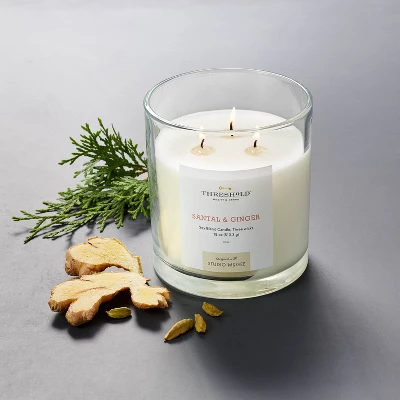 Clear Glass Santal & Ginger Candle White - Threshold™ Designed With Studio McGee 3 Clear Glass Santal & Ginger Candle White - Threshold™ Designed With Studio McGee