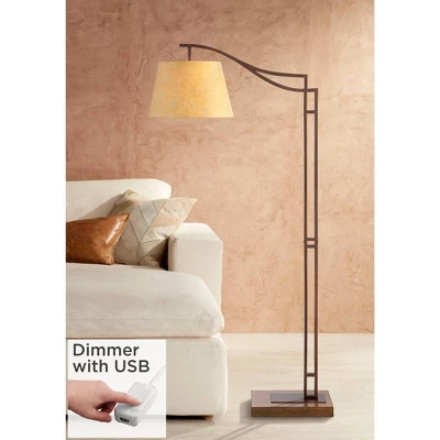 Franklin Iron Works Rustic Farmhouse Arc Floor Lamp With USB Port 60" Tall Bronze Downbridge Faux Leather Empire Shade For Living Room Reading Bedroom 3 Franklin Iron Works Rustic Farmhouse Arc Floor Lamp With USB Port 60" Tall Bronze Downbridge Faux Leather Empire Shade For Living Room Reading Bedroom