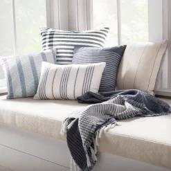 24"x24" Contrast Edge Stripe Oversized Throw Pillow Gray/Blue - Hearth & Hand™ With Magnolia