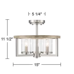 Possini Euro Design Senna Modern Industrial Ceiling Light Semi Flush Mount Fixture 15" Wide Brushed Nickel Gray Wood 3-Light Clear Glass For Bedroom -Safavieh Store GUEST 41460016 ab58 486a b506 19c5916f30b8