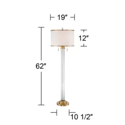 Possini Euro Design Cadence Modern Floor Lamp Standing 62" Tall Crystal Glass Column Satin Brass Linen Drum Shade For Living Room Bedroom Office House -Safavieh Store GUEST 423dd824 c25c 42b8 bded 634e5ab89186