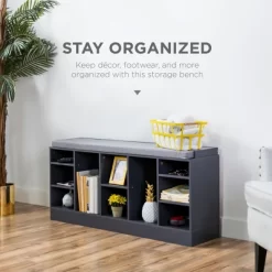 Best Choice Products 46in Shoe Storage Organization Rack Bench For Entryway, Bedroom W/ Padded Seat, 10 Cubbies - Gray 12 Best Choice Products 46in Shoe Storage Organization Rack Bench For Entryway, Bedroom W/ Padded Seat, 10 Cubbies - Gray -Safavieh Store GUEST 484e3711 30cd 4de4 9bfb 7876d4619ade