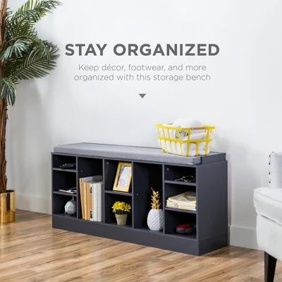 Best Choice Products 46in Shoe Storage Organization Rack Bench For Entryway, Bedroom W/ Padded Seat, 10 Cubbies - Gray 7 Best Choice Products 46in Shoe Storage Organization Rack Bench For Entryway, Bedroom W/ Padded Seat, 10 Cubbies - Gray - Image 5