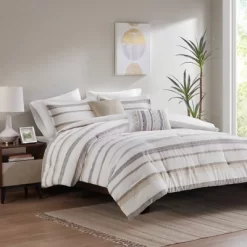 Madison Park 5pc Cove Clipped Jacquard Comforter Set White/Assorted Beiges
