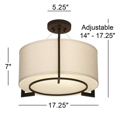 Possini Euro Design Stinson Modern Ceiling Light Semi Flush Mount Fixture 17 1/4" Wide Bronze 3-Light Linen Drum Shade For Bedroom Kitchen Living Room 8 Possini Euro Design Stinson Modern Ceiling Light Semi Flush Mount Fixture 17 1/4" Wide Bronze 3-Light Linen Drum Shade For Bedroom Kitchen Living Room - Image 6