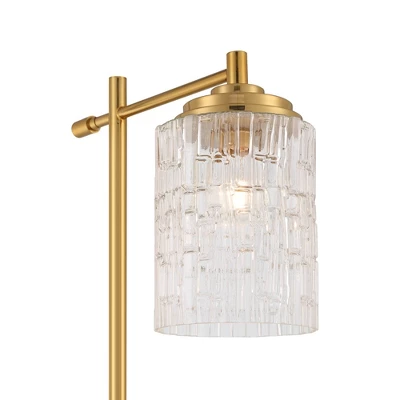 Possini Euro Design Kinsey Modern Downbridge Floor Lamp 67" Tall Warm Brass Metal Stone Pattern Glass Shade For Living Room Reading Bedroom Office 4 Possini Euro Design Kinsey Modern Downbridge Floor Lamp 67" Tall Warm Brass Metal Stone Pattern Glass Shade For Living Room Reading Bedroom Office - Image 2