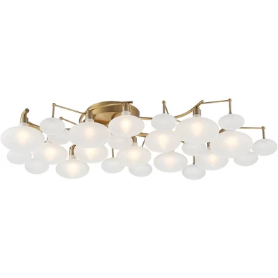 Possini Euro Design Lilypad Modern Ceiling Light Semi Flush Mount Fixture 30 1/4" Wide Warm Brass 12-Light Frosted Glass Shade For Bedroom Living Room 6 Possini Euro Design Lilypad Modern Ceiling Light Semi Flush Mount Fixture 30 1/4" Wide Warm Brass 12-Light Frosted Glass Shade For Bedroom Living Room - Image 4