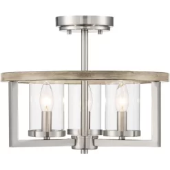 Possini Euro Design Senna Modern Industrial Ceiling Light Semi Flush Mount Fixture 15" Wide Brushed Nickel Gray Wood 3-Light Clear Glass For Bedroom -Safavieh Store GUEST 66823a90 d9b1 40d9 9cf1 956b7031d5f8