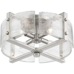 Possini Euro Design Prane Modern Industrial Ceiling Light Semi Flush Mount Fixture 17" Wide Brushed Nickel 4-Light Warped Glass For Bedroom Kitchen -Safavieh Store GUEST 67a99e33 3ded 4f1c 8926 ed44f24e2ae9