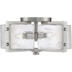 Possini Euro Design Prane Modern Industrial Ceiling Light Semi Flush Mount Fixture 17" Wide Brushed Nickel 4-Light Warped Glass For Bedroom Kitchen -Safavieh Store GUEST 67e31c74 0341 4bbe 8a39 d9439e2bc16c