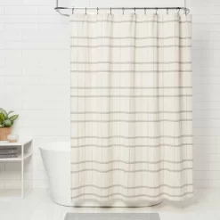 Woven Modern Plaid Shower Curtain Ivory - Threshold™