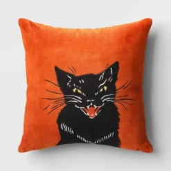 Fierce Cat Applique Cotton Velvet Square Halloween Throw Pillow - Threshold™ -Safavieh Store GUEST 75d286a9 5b9e 4de0 9d76 c71c6fcc15aa