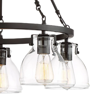 Possini Euro Design Bellis Bronze Wagon Wheel Pendant Chandelier 25" Wide Modern Clear Glass 5-Light Fixture For Dining Room House Kitchen Island Home 3 Possini Euro Design Bellis Bronze Wagon Wheel Pendant Chandelier 25" Wide Modern Clear Glass 5-Light Fixture For Dining Room House Kitchen Island Home - Image 2