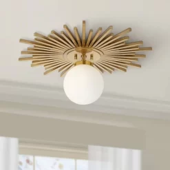 Possini Euro Design Hazel Modern Ceiling Light Semi Flush Mount Fixture 24" Wide Warm Brass White Globe Shade For Bedroom Kitchen Living Room Hallway -Safavieh Store GUEST 937faa9c a474 460e 97d2 cb24e8bfb570