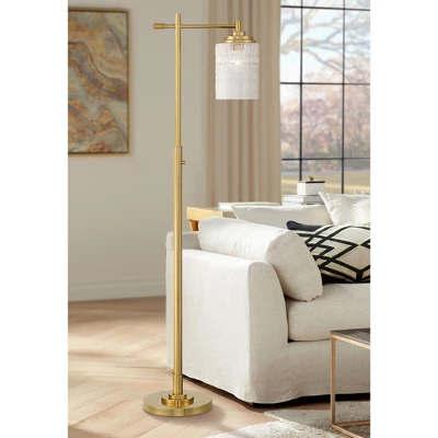Possini Euro Design Kinsey Modern Downbridge Floor Lamp 67" Tall Warm Brass Metal Stone Pattern Glass Shade For Living Room Reading Bedroom Office 3 Possini Euro Design Kinsey Modern Downbridge Floor Lamp 67" Tall Warm Brass Metal Stone Pattern Glass Shade For Living Room Reading Bedroom Office