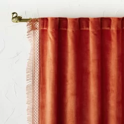 1pc Light Filtering Velvet Macrame Trim Window Curtain Panel Burnt Orange - Opalhouse™ Designed With Jungalow™ -Safavieh Store GUEST 9bfd56a0 ad5c 4df0 98b1 851ec6623ce3
