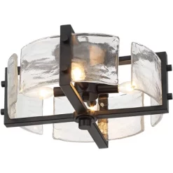 Possini Euro Design Adri Modern Ceiling Light Flush Mount Fixture Black 16 1/2" Wide Black 4-Light Textured Glass For Bedroom Kitchen Living Room Home -Safavieh Store GUEST a29e2728 a2a8 47bd a8a0 8adc1aad4007