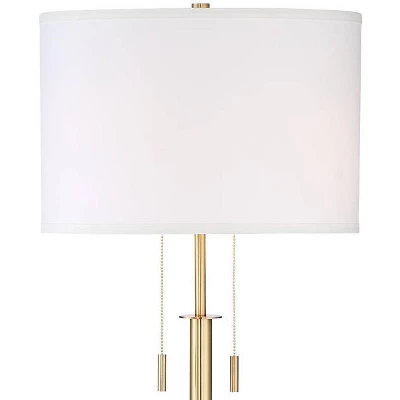 Possini Euro Design Encino Modern Tripod Floor Lamp Standing 60" Tall Brass Gold Metal Off White Fabric Drum Shade For Living Room Bedroom Office Home 4 Possini Euro Design Encino Modern Tripod Floor Lamp Standing 60" Tall Brass Gold Metal Off White Fabric Drum Shade For Living Room Bedroom Office Home - Image 2