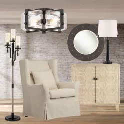 Possini Euro Design Adri Modern Ceiling Light Flush Mount Fixture Black 16 1/2" Wide Black 4-Light Textured Glass For Bedroom Kitchen Living Room Home -Safavieh Store GUEST aa12d34d 4a27 4c8d 9dc7 7361cc026951