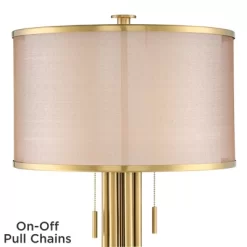Possini Euro Design Granview Modern Table Lamp 32 1/2" Tall Brass Column Taupe Organza Outer Off White Linen Inner Drum Shade For Bedroom Living Room -Safavieh Store GUEST ab5a4ef5 5251 4563 a797 c96730966c4d