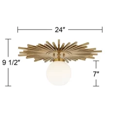 Possini Euro Design Hazel Modern Ceiling Light Semi Flush Mount Fixture 24" Wide Warm Brass White Globe Shade For Bedroom Kitchen Living Room Hallway -Safavieh Store GUEST abd1820f 6891 4ab0 a543 8a21515dfd36