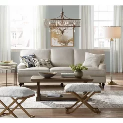 Possini Euro Design Cadence Modern Floor Lamp Standing 62" Tall Crystal Glass Column Satin Brass Linen Drum Shade For Living Room Bedroom Office House -Safavieh Store GUEST c62cd808 99b9 4503 8d86 d6b999d99f7c