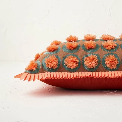 Oblong Jungalow Fringe Pom Decorative Throw Pillow Orange Coral - Opalhouse™ Designed With Jungalow™ 4 Oblong Jungalow Fringe Pom Decorative Throw Pillow Orange Coral - Opalhouse™ Designed With Jungalow™ - Image 2