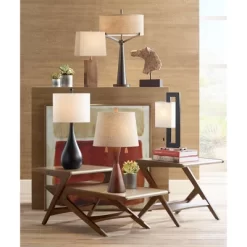 360 Lighting Omar Modern Table Lamp 28 3/4" Tall Warm Brown Wood Hourglass Oatmeal Fabric Drum Shade For Bedroom Living Room Bedside Nightstand Office -Safavieh Store GUEST d65b8b8a 1a44 478d 9722 ac58b50aba81