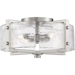 Possini Euro Design Prane Modern Industrial Ceiling Light Semi Flush Mount Fixture 17" Wide Brushed Nickel 4-Light Warped Glass For Bedroom Kitchen -Safavieh Store GUEST d6d6f1d6 17f5 40d9 8e0f cceec1010e0d