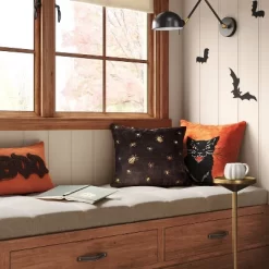 Fierce Cat Applique Cotton Velvet Square Halloween Throw Pillow - Thresholdâ˘