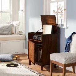 Wood & Cane Transitional Record Player Media Cabinet Brown - Hearth & Hand⢠With Magnolia