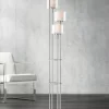 Possini Euro Design Athena Modern Floor Lamp 72" Tall Brushed Nickel 4 Light Tree Clear Outer Opal Inner Double Glass Shade For Living Room Bedroom