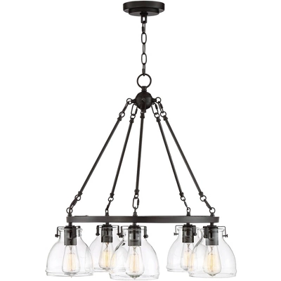 Possini Euro Design Bellis Bronze Wagon Wheel Pendant Chandelier 25" Wide Modern Clear Glass 5-Light Fixture For Dining Room House Kitchen Island Home 6 Possini Euro Design Bellis Bronze Wagon Wheel Pendant Chandelier 25" Wide Modern Clear Glass 5-Light Fixture For Dining Room House Kitchen Island Home - Image 5