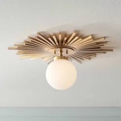 Possini Euro Design Hazel Modern Ceiling Light Semi Flush Mount Fixture 24" Wide Warm Brass White Globe Shade For Bedroom Kitchen Living Room Hallway