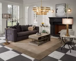 Possini Euro Design Granview Modern Table Lamp 32 1/2" Tall Brass Column Taupe Organza Outer Off White Linen Inner Drum Shade For Bedroom Living Room -Safavieh Store GUEST f00dc396 7e97 4d21 bd9b 465361d7213e