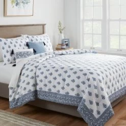 5pc Block Print With Border Comforter Bedding Set White/Blue - Threshold™
