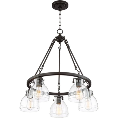 Possini Euro Design Bellis Bronze Wagon Wheel Pendant Chandelier 25" Wide Modern Clear Glass 5-Light Fixture For Dining Room House Kitchen Island Home 7 Possini Euro Design Bellis Bronze Wagon Wheel Pendant Chandelier 25" Wide Modern Clear Glass 5-Light Fixture For Dining Room House Kitchen Island Home - Image 6